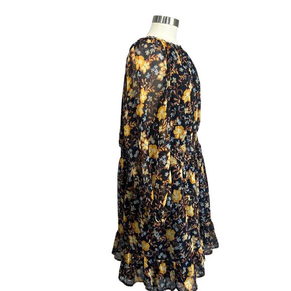 GAP Plus Floral Smocked Waist Long Sleeve Mini Dress Black Yellow Size 3X - Picture 4 of 10
